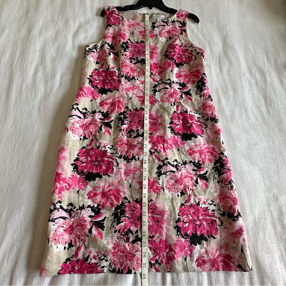 Kim Rogers Dress Womens 14 Pink Black Floral Linen Shift Sheath Classic Office - Picture 4 of 12